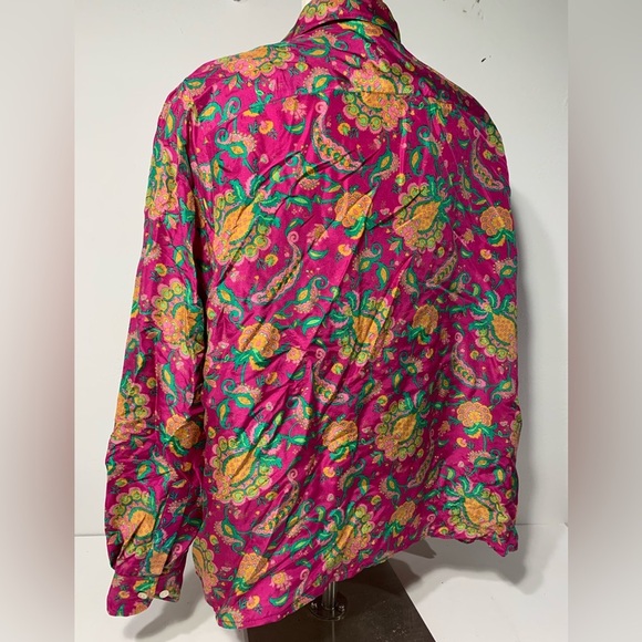 Ralph Lauren 100% Silk Floral Paisley Print Long Sleeve Blouse Shirt 2X Women - Picture 2 of 7